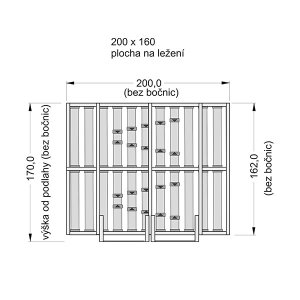 Mechanismus postel 2lůžko - boční / s 21-ti lamelovým roštem + 8 výztuh pro nastavení tvrdosti lamel /