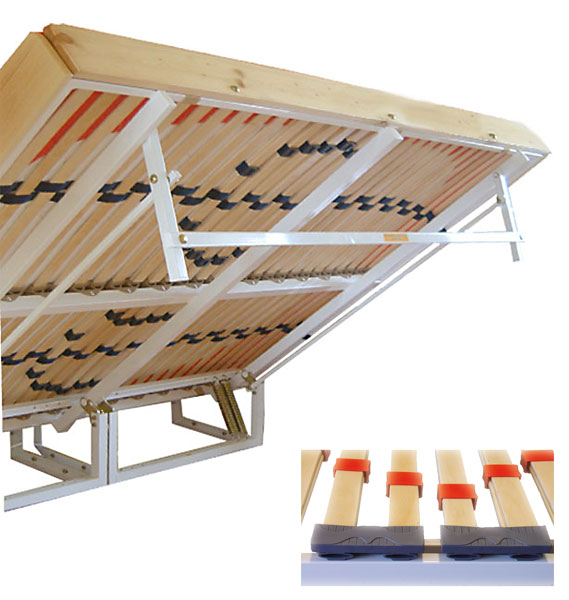 Mechanismus postel 2lůžko - boční / s 30-ti lamelovým roštem v kaučukových naklápěcích pouzdrech + 7 výztuh pro nastavení tvrdosti lamel /