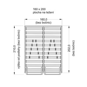 Mechanismus postel 2lůžko / s 21-ti lamelovým roštem + 8 výztuh pro nastavení tvrdosti lamel /